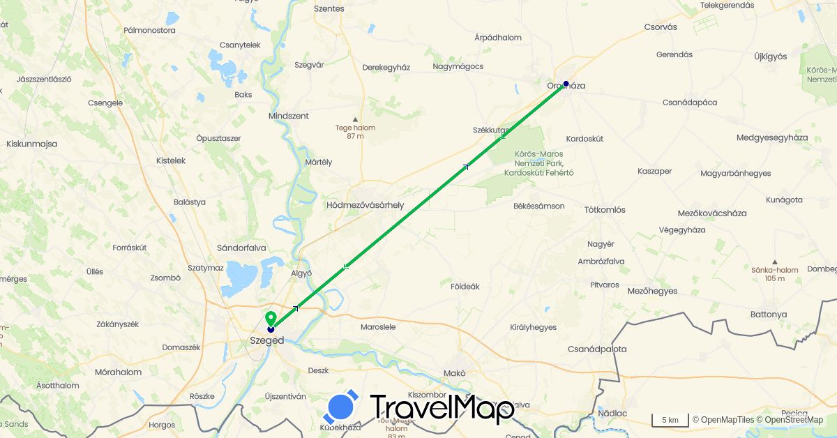 TravelMap itinerary: driving, bus in Hungary (Europe)